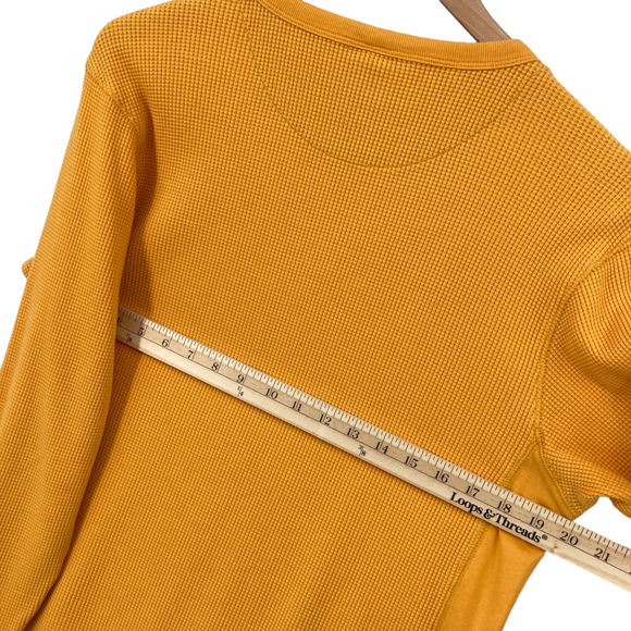 Gap Waffle Knit Thermal Mens Small Yellow Long Raglan Sleeve Crew Neck Pullover - Picture 9 of 12